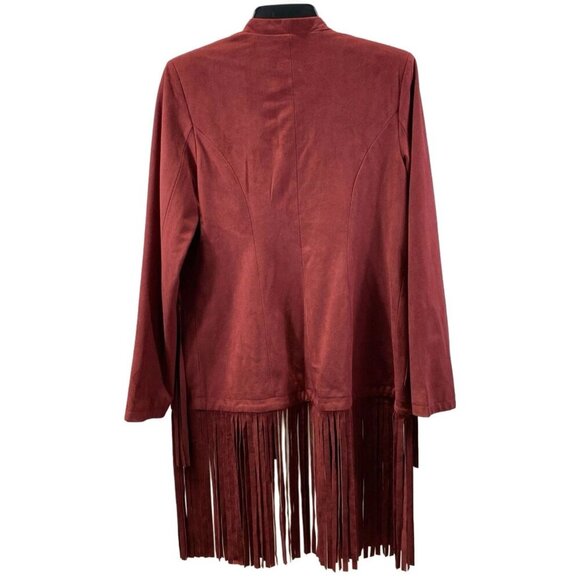 Vakko INC Women Red‎ Fringe Faux Suede Boho Jacket, Size Medium, NWT - Picture 2 of 6